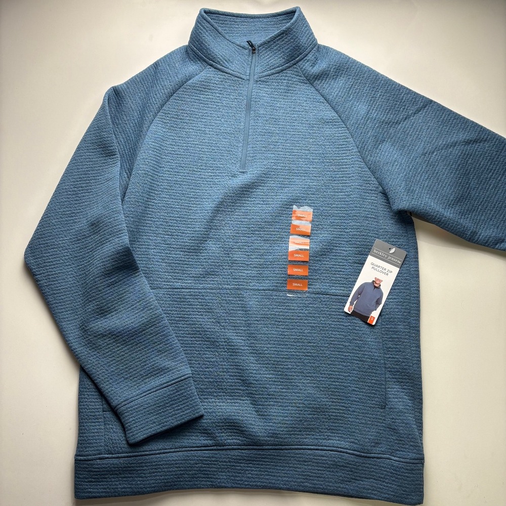 NWT‎ Berkley Jensen Men's S Blue Textured Quarter Zip Pullover Sweatshirt Small